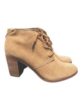 TOMS Lunata Tan Suede Lace-Up Block Heel Ankle Booties Size 8.5